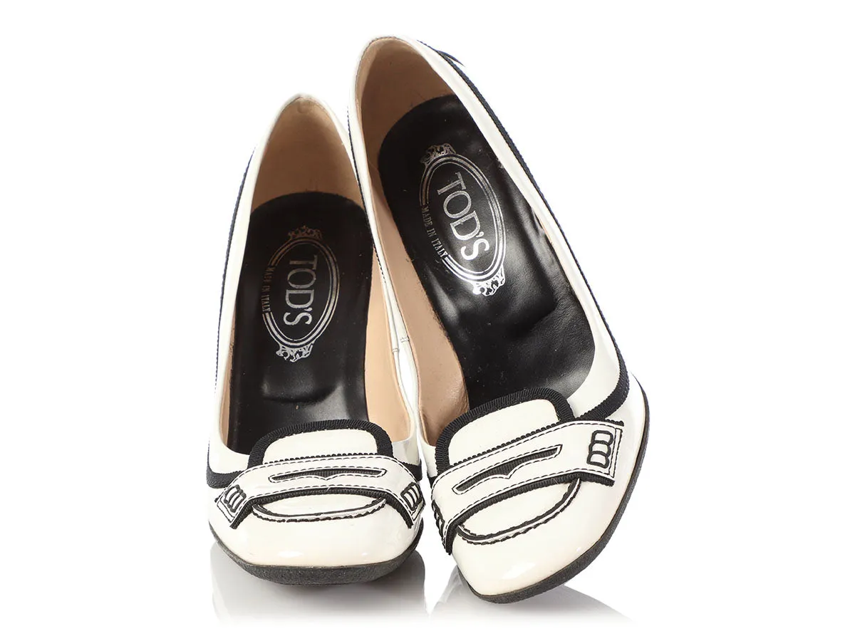 Tod's White Patent Mocassino Pumps