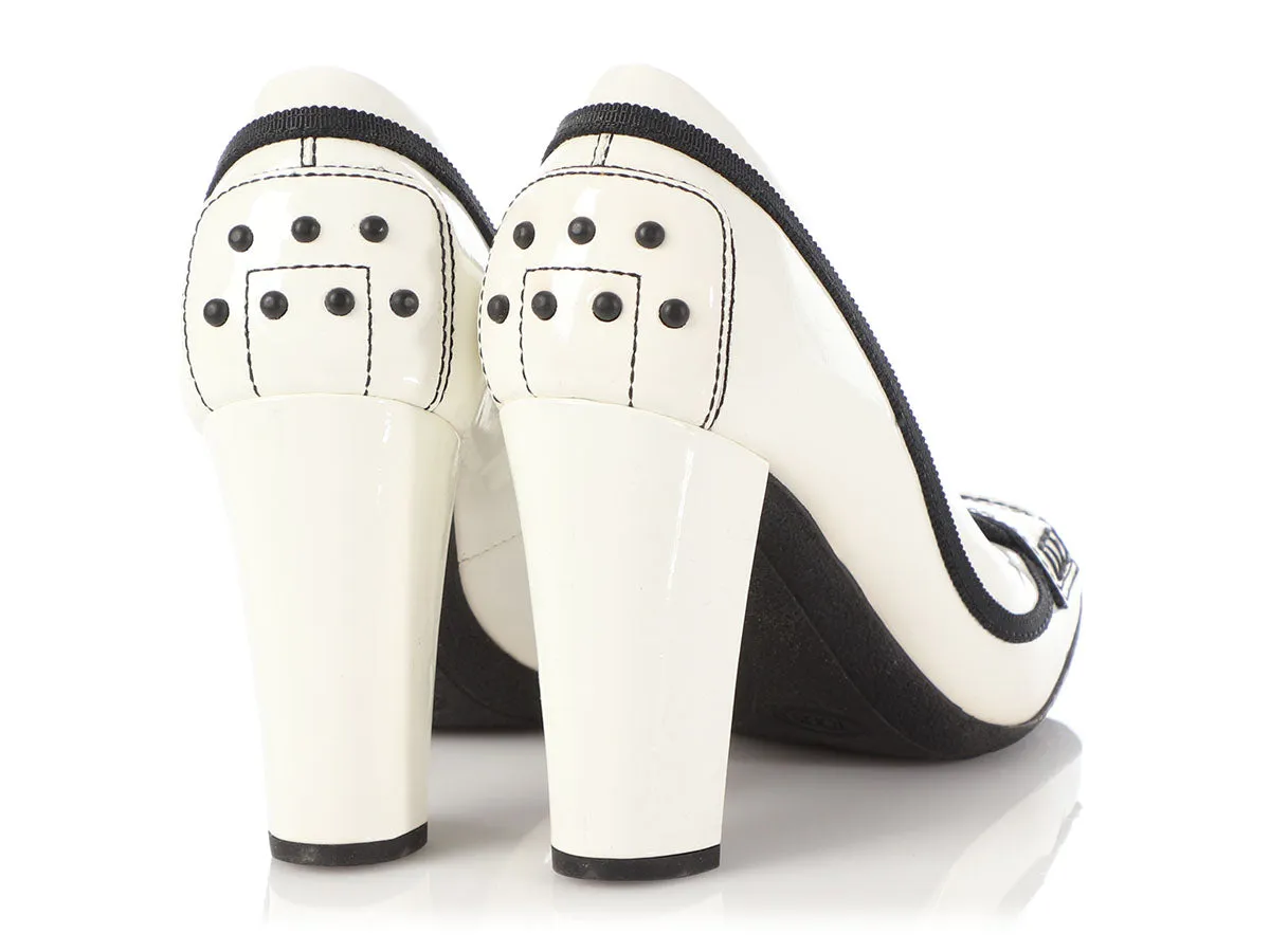 Tod's White Patent Mocassino Pumps