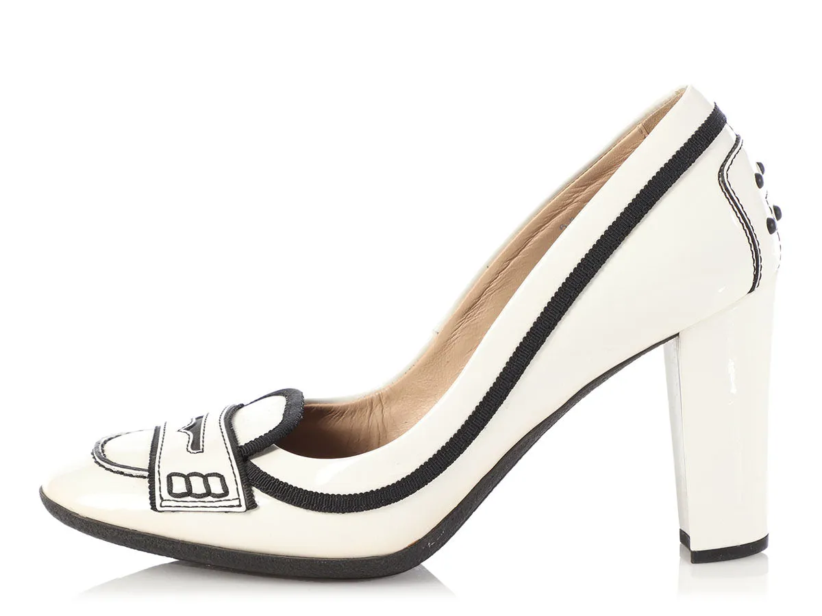 Tod's White Patent Mocassino Pumps