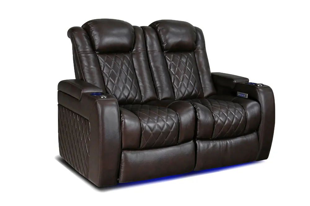 Valencia Tuscany Leather Home Theater Seating Row of 2 Loveseat, Dark Chocolate