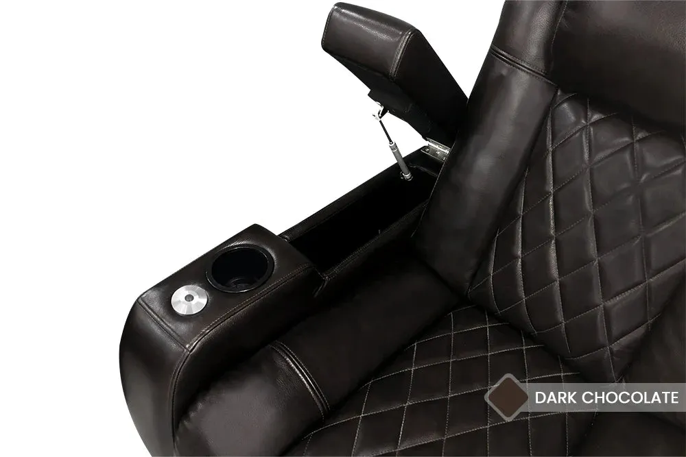 Valencia Tuscany Leather Home Theater Seating Row of 2 Loveseat, Dark Chocolate