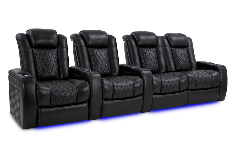 Valencia Tuscany XL Leather Home Theater Seating Heavy Duty Row of 4 Loveseat Right, Midnight Black