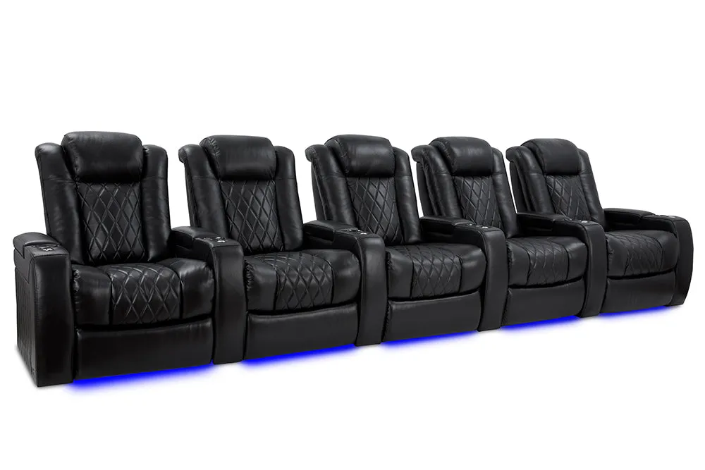 Valencia Tuscany XL Leather Home Theater Seating Heavy Duty Row of 5, Midnight Black