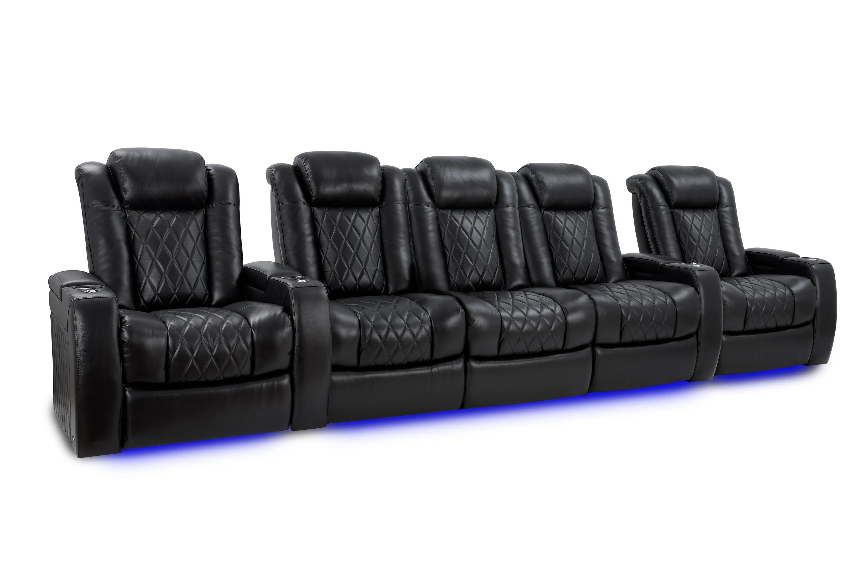 Valencia Tuscany XL Leather Home Theater Seating Row of 5 Set of 3 Center, Midnight Black