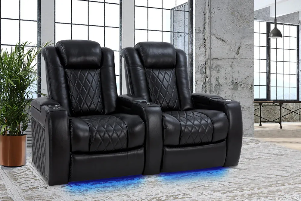 Valencia Tuscany XL Leather Home Theater Seating Row of 5 Set of 3 Center, Midnight Black